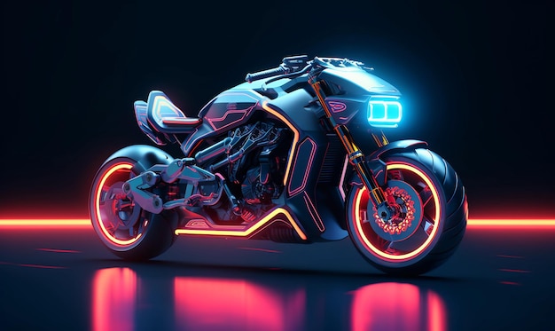 Teruggegeven isometrische illustratie op het thema van super scifi-motorfiets korrelig frisse kleuren 3D