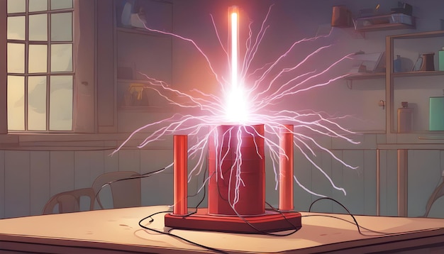 Photo tesla coil physics experiment for children