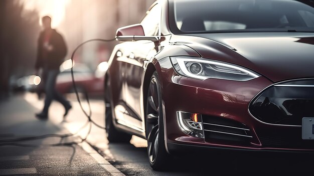 Электромобиль модели Tesla на улице