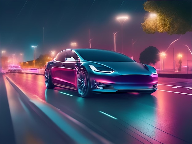 tesla with night background