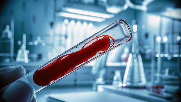 Test tube with blood in laboratory