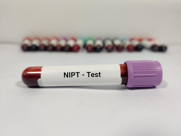 NIPT 테스트용 혈액 샘플이 있는 테스트 튜브