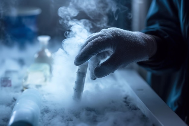 Test tube with egg donation puts in Liquid Nitrogen cryostorage generative AI