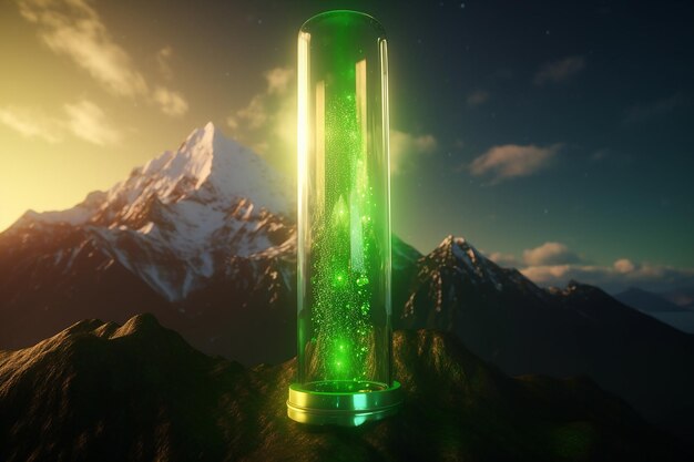 Test Tube with Glowing Bubbles on Green