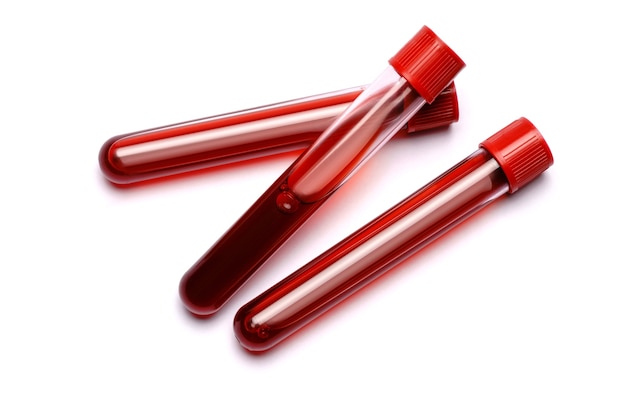 Test tube with red plug isolated on white.