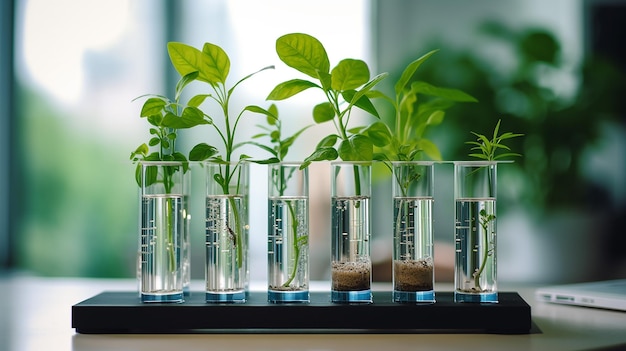 Test Tubes with small plants biotechnology