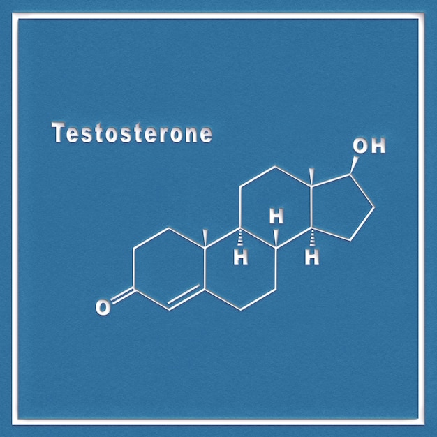 Foto formula chimica strutturale dell'ormone del testosterone su sfondo bianco