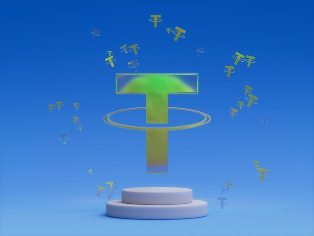 Tether Crypto Letter T Podium Platform Abstract Minimal Showcase 3D Illustration