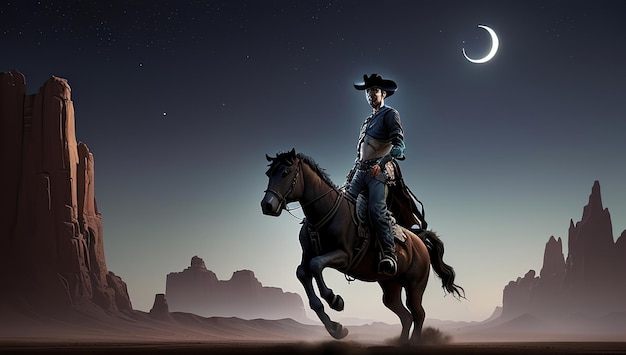Foto texas donkere achtergrond cowboy achtergrond een man die op een paard rijdt poster krijgers en dappere mannen