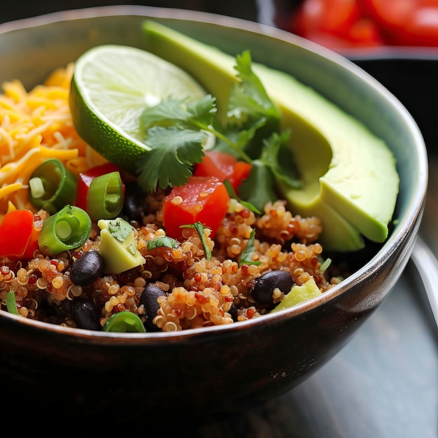 TexMex Quinoa Bowl с иллюстрацией авокадо и лайма