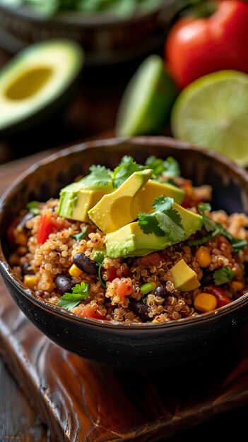 TexMex Quinoa Bowl с иллюстрацией авокадо и лайма