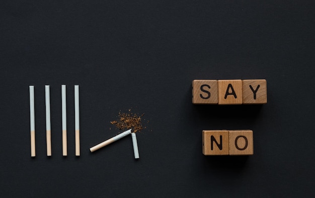 Text 3939say no3939 and broken cigarettes No smoking concept