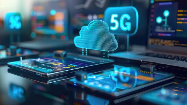 Text 5G fifth generation of cellular technology faster data speeds lower latency enhanced connectivity and supports massive IoT deployments revolutionizing communication