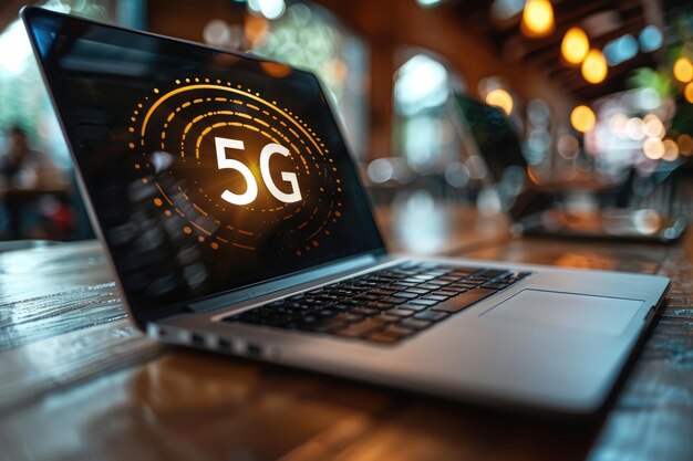 Photo text 5g fifth generation of cellular technology faster data speeds lower latency enhanced connectivity and supports massive iot deployments revolutionizing communication