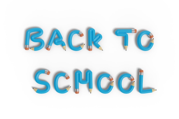 Text "back to school" with pencils isolated on white background.