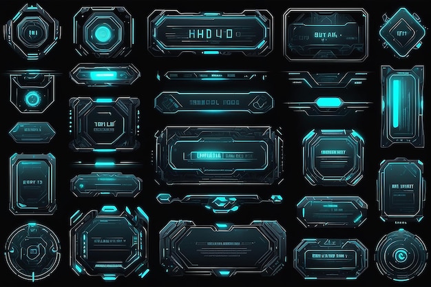 Photo text boxes collection in abstract technology style futuristic hud elements set