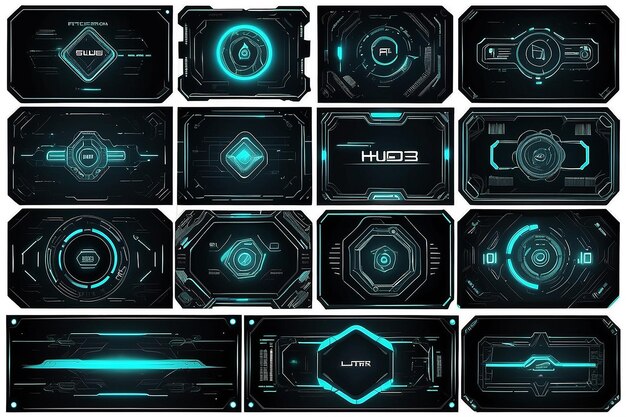 Photo text boxes collection in abstract technology style futuristic hud elements set