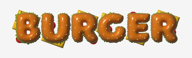 Фото Текст бургер, стилизованный под гамбургер стильный дизайн для фирменной этикетки или рекламного 3d-изображения