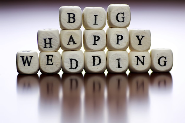 Text cube happy wedding