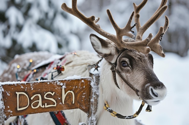 Photo text dash on the harness of reindeer decoration