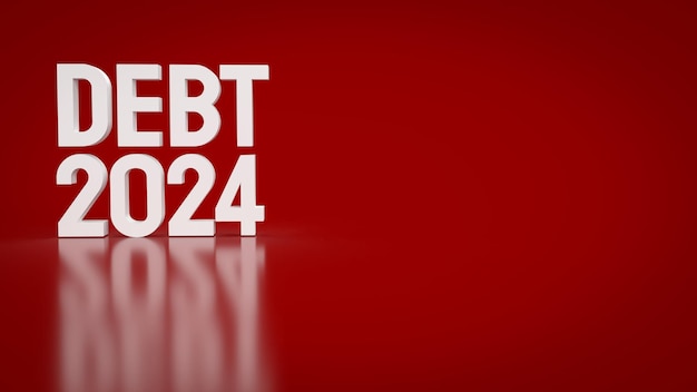 The text debt 2024 on red background for Business concept 3d rendering