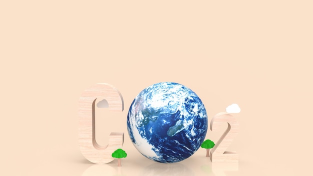 Text and earth for co2 concept 3d rendering