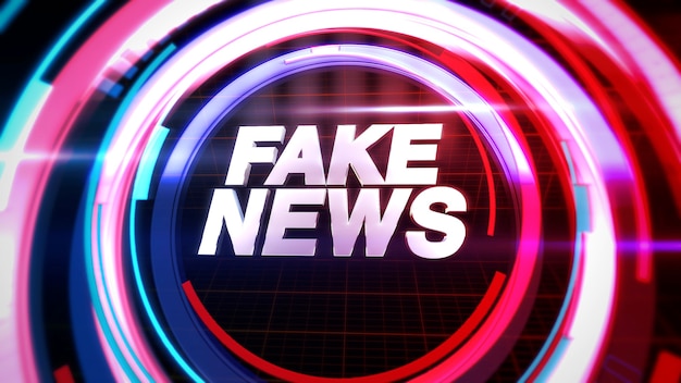 Testo fake news e notizie grafiche con forme circolari in studio, sfondo astratto. stile di illustrazione 3d elegante e di lusso per il modello di notizie