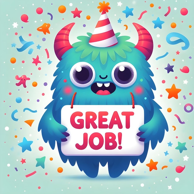 Foto text great job colorful monster holding