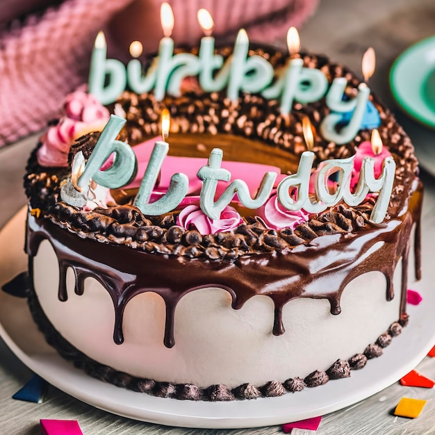 text HAPPY BIRTHDAY surrounded by a cake