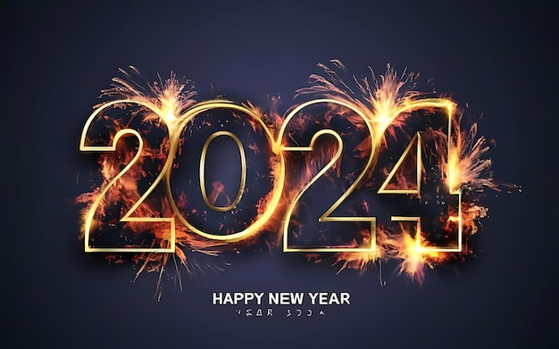 Фото Текст с новым годом рельефный текст 2024 с фоном красный зеленый черный огонь работа белый желтый фу