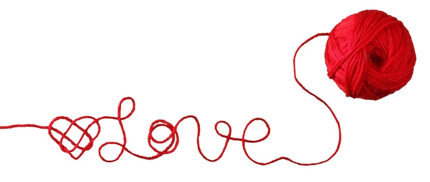 写真 白い背景に隔離されたロープから赤い心臓の愛のテキスト