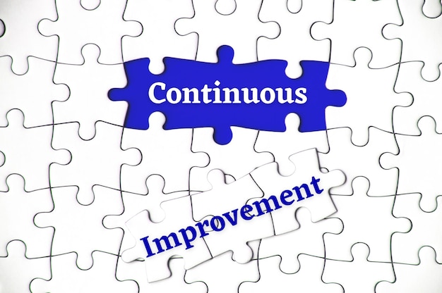 Premium Photo | Text on missing jigsaw puzzle continuous improvement