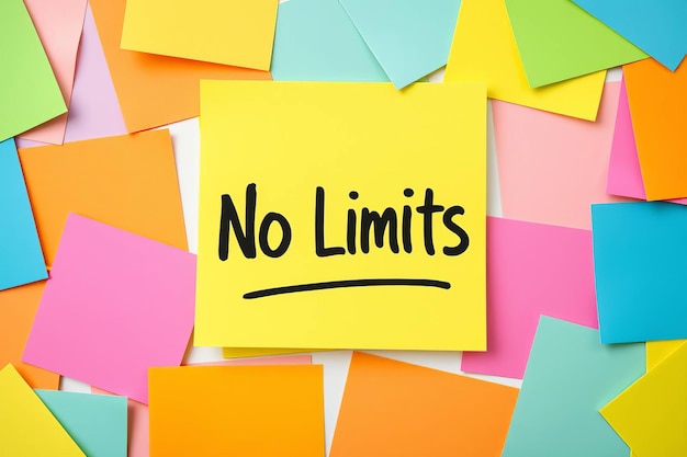 Text No limits on yellow sticky note with colorful notes