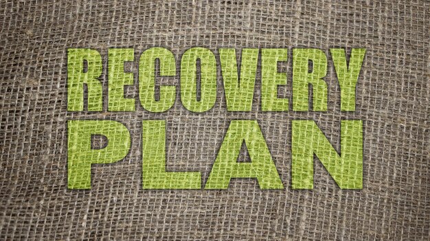 text recovery plan on burlap canvas business and healthcare natural healing concept