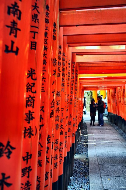 Text on red outside temple building