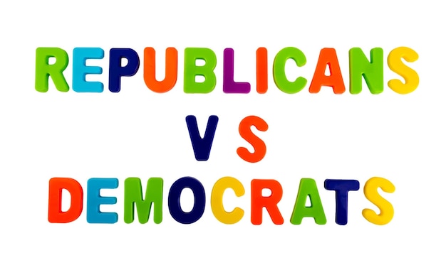 Text REPUBLICANS VS DEMOCRATS on a white background