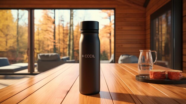 Text space on chic thermal bottle placed Ai generative