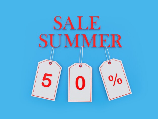 text summer sale and fifty percent discount on price tags