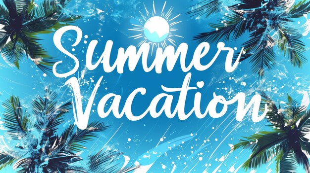 Photo text summer vacation summertime blue background with hand drawn lettering