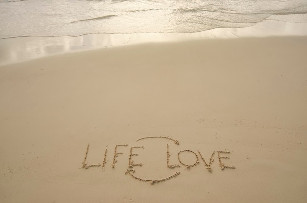 Text on a sunny beach at tulum mexico the concept of love for life copy space