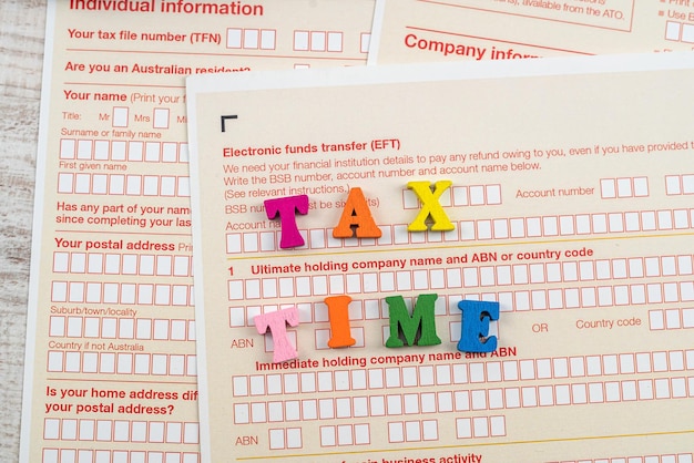 Photo text tax time on australian tax form accounting concept