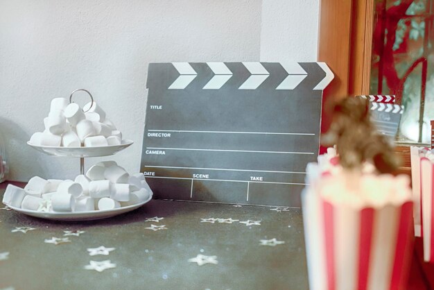 Text title on movie clapperboard