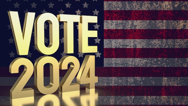 Foto voto del testo 2024 sul palco unito della bandiera americana rendering 3d