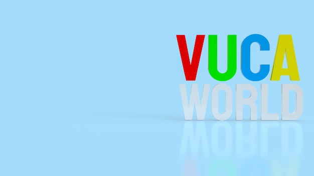 텍스트 vuca 세계 또는 변동성, 불확실성, 복잡성 및 모호성 3d 렌더링