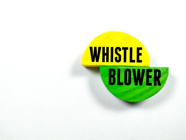 Текст WHISTLE BLOWER, написанный на цветном блоке на белом фоне