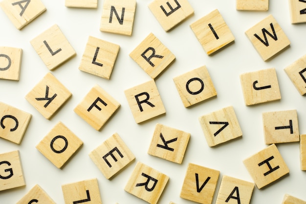 Text wooden blocks word on white background