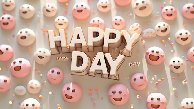 Text written HAPPY DAY with happy faces