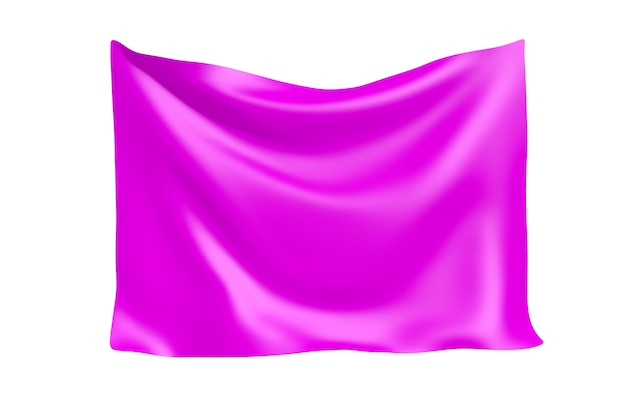 Textiel stof banner. Opknoping Pink Rose doek Banner met lege ruimte voor uw ontwerp op een witte achtergrond. 3D-rendering
