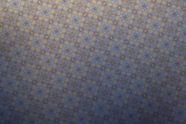 Foto textiel stof van blauwe en gouden kleur met prachtige patroon ornamenten