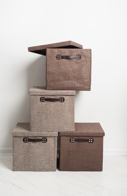 Photo textile beige and brown storage boxes